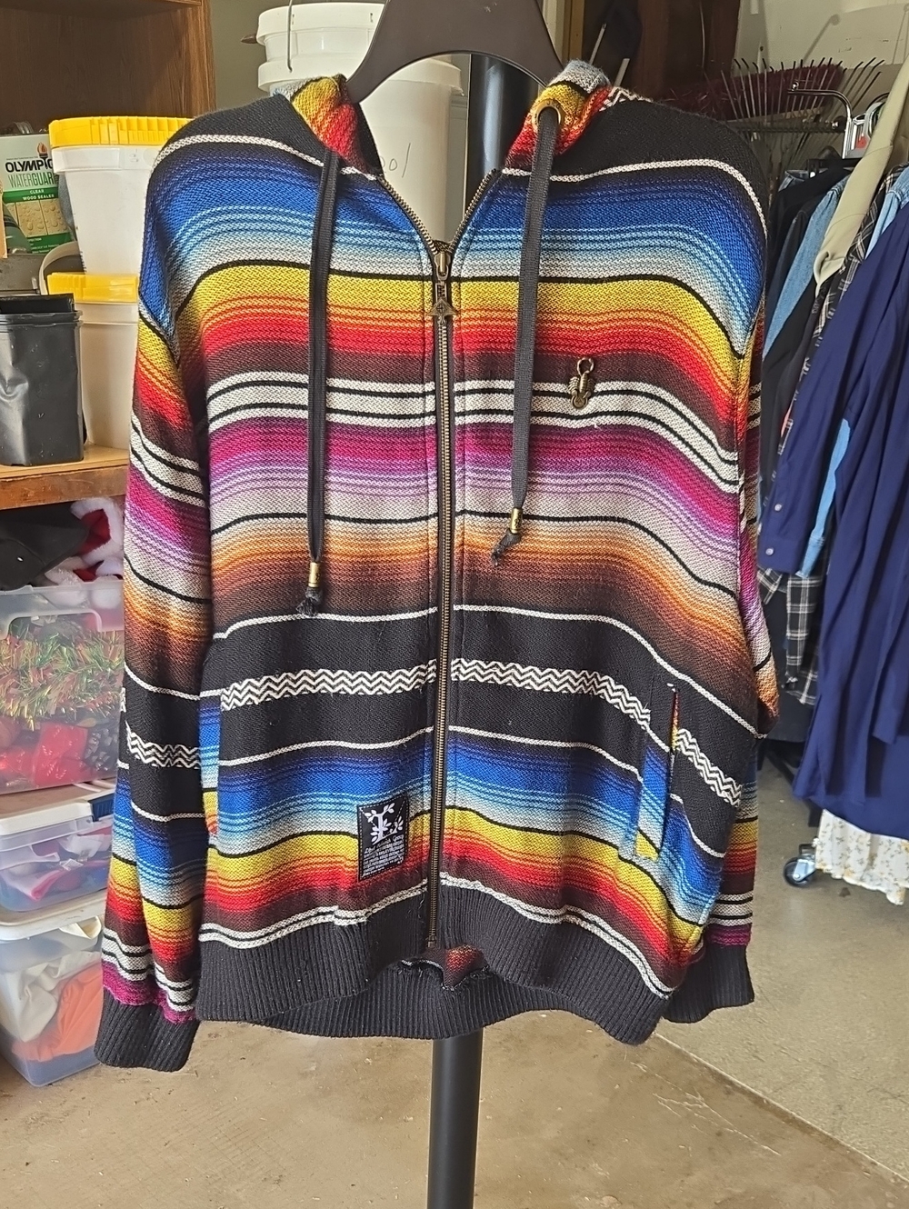 Lrg Brand Unique Striped Multicolor Zip-Up Hoodie with Hood L